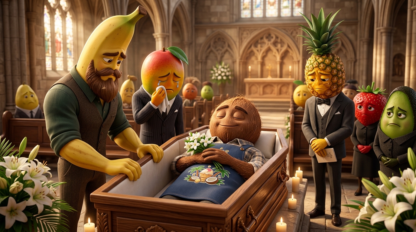 Escena principal de Duelo en el Frutero: La Emotiva Despedida al Fundador de Coco's Scoop Sacude la Capilla - FrutiNovelas