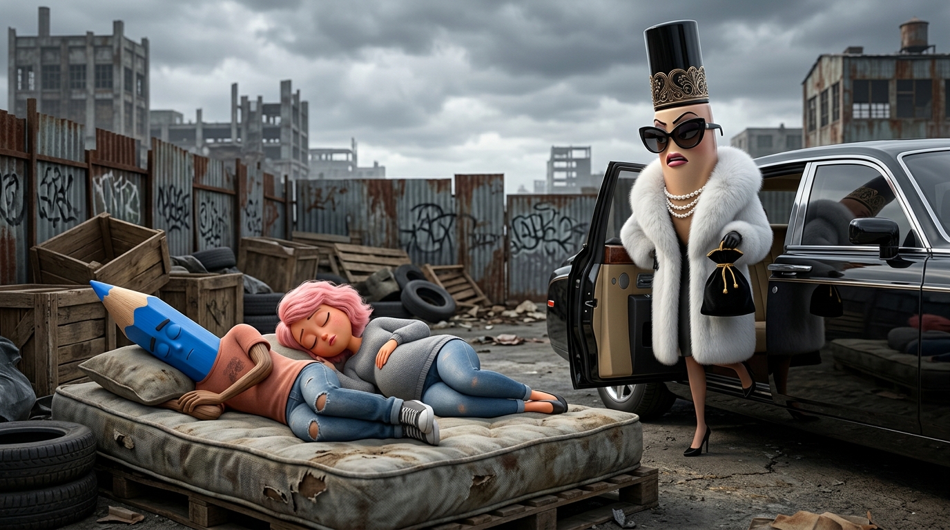 Recreación artística cinematográfica: La llegada de la Señora Rímel ante el Lápiz azul