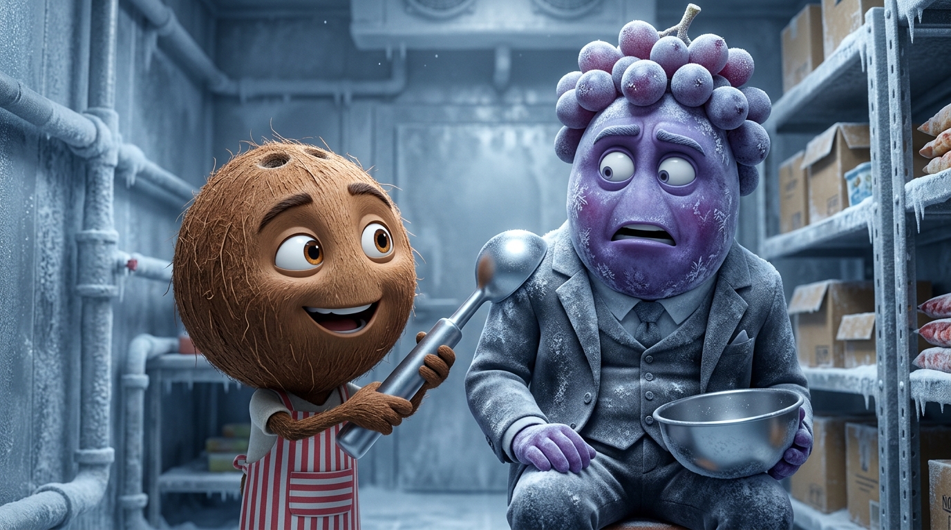Escena principal de ¡Tensión bajo cero! El heladero de Coco's Scoop deja fuera de juego al magnate Uva - FrutiNovelas